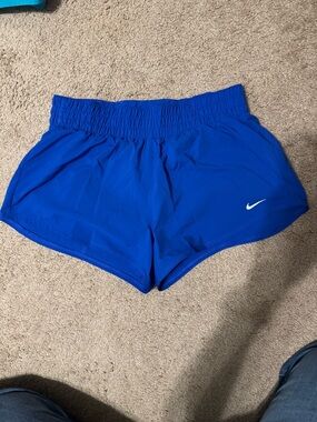 Nike Women's Bright Blue Athletic Shorts with White Swoosh
